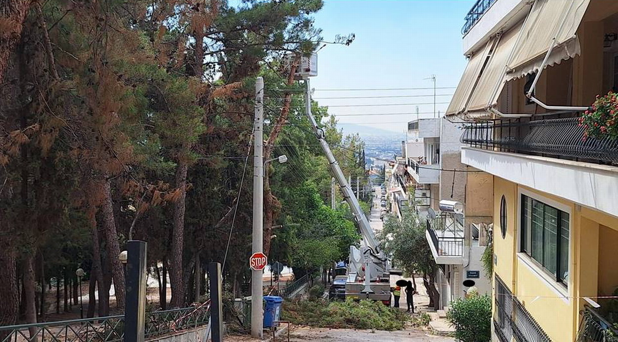 Κλαδέματα στην οδό Δόξης, από συνεργείο του ΔΕΔΔΗΕ